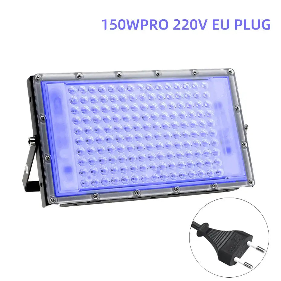 Decorbites 100w led uv blacklight panel with 150w pro 220v eu plug rectangular metal housing and blue illuminated leds