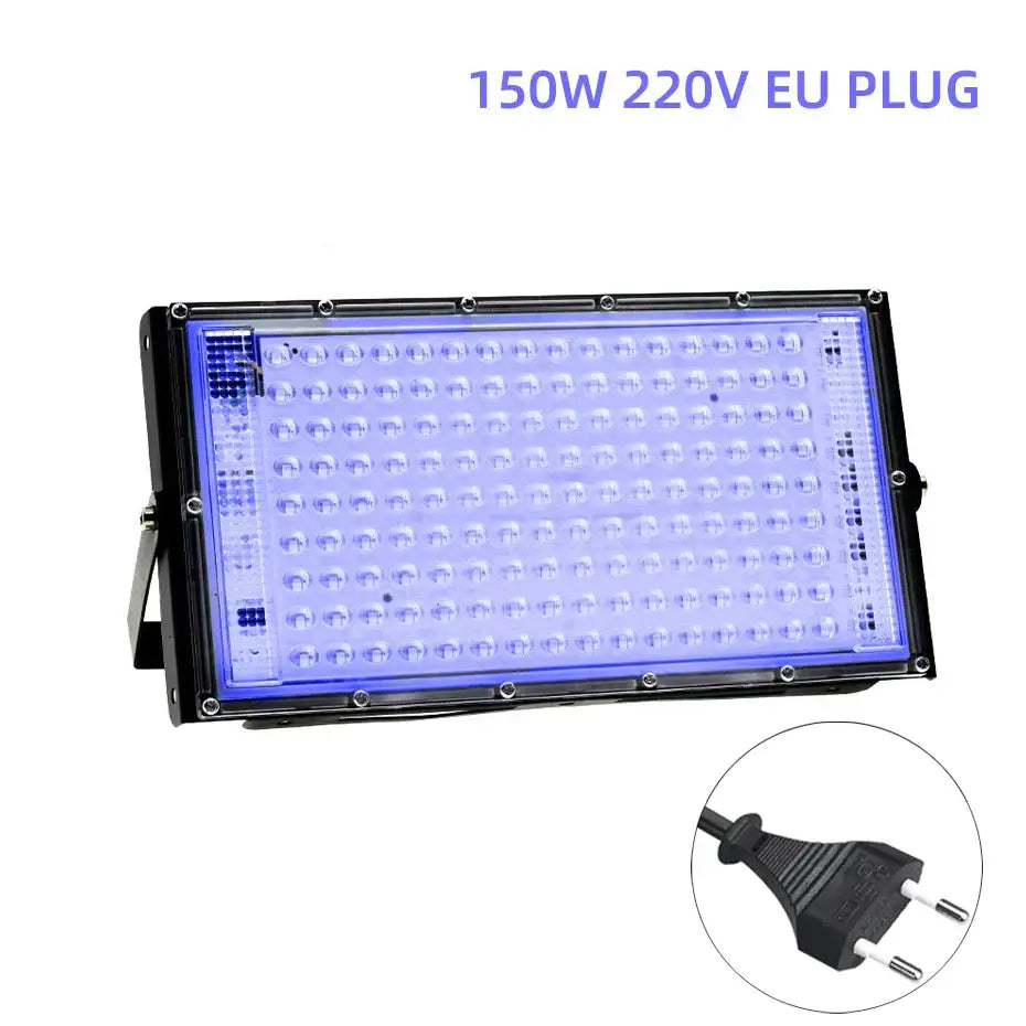 Decorbites 100w led uv blacklight panel emitting bright blue glow with 150w leds for professional studio use