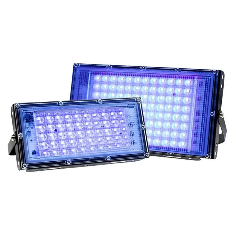 Blue led floodlight panels with bright bulbs and black mounts in decorbites 100w led uv blacklight panel for party room
