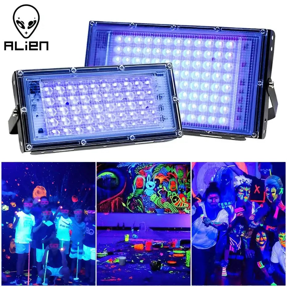 Alien brand decorbites 100w led uv blacklight panel with bright blue rectangular led grid for party room use