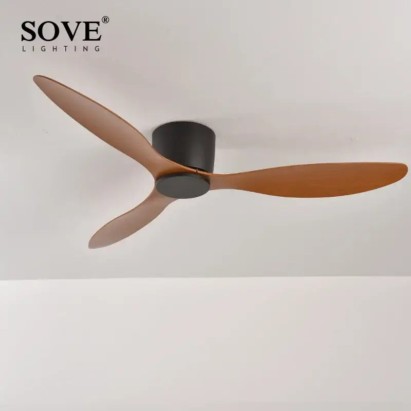 Sove ceiling fan with three matte black and warm brown wooden blades modern white dc ceiling fan with remote control
