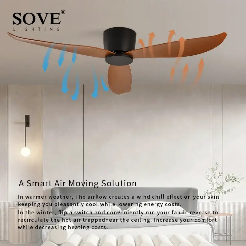 Black and copper modern ceiling fan from sove lighting with remote control white dc ceiling for bedroom use