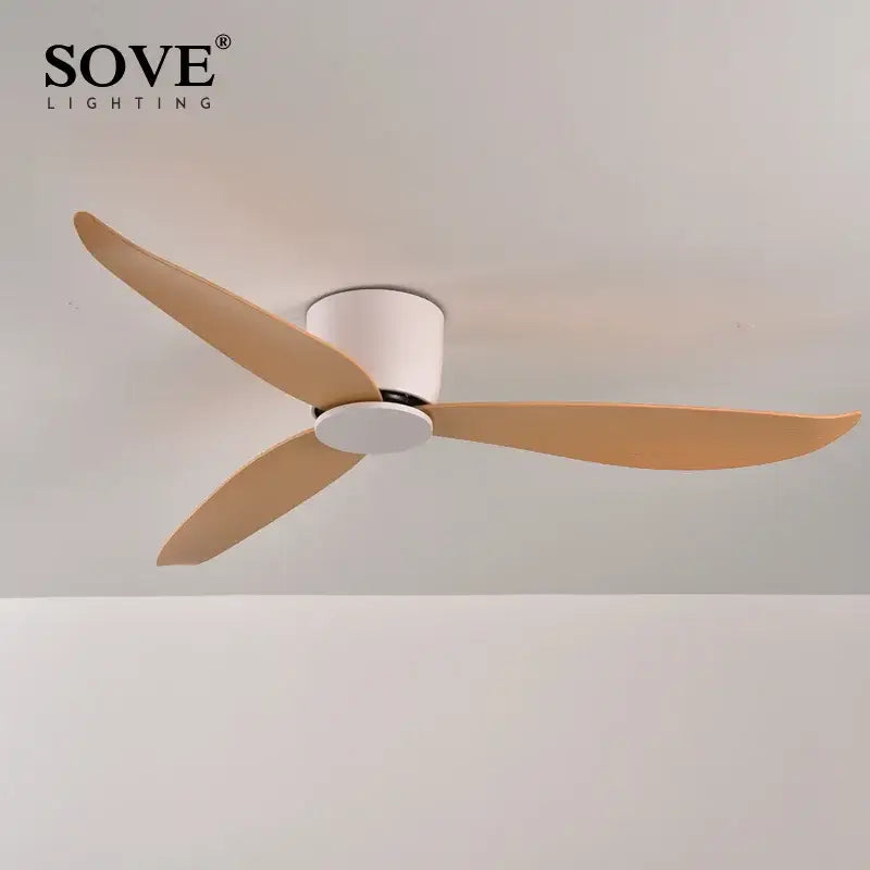 Sove lighting ceiling fan with three light wood blades and white dc ceiling housing with remote control
