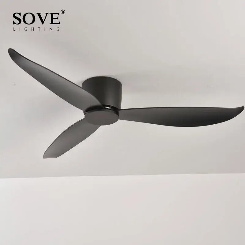 Black matte ceiling fan with sleek modern blades complements the modern white dc ceiling fan with remote control