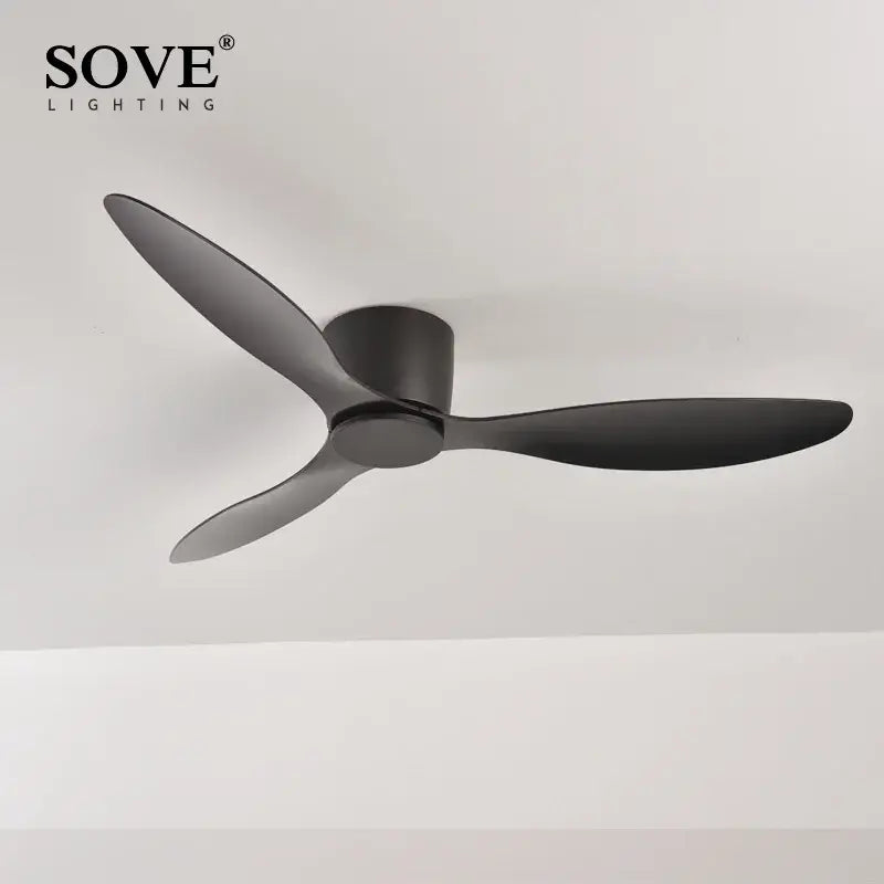 Black matte ceiling fan with sleek modern blades and remote control for modern white dc ceiling bedroom use