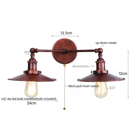 Rustic bronze two-light led wall lamp with adjustable arms and vintage Edison bulbs for industrial living room decor
