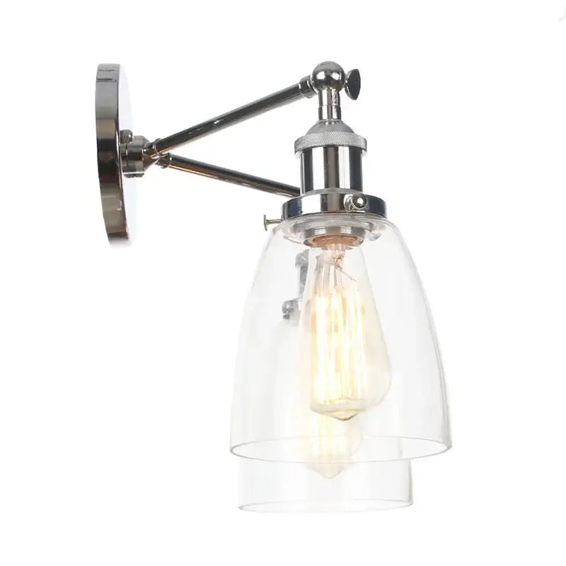 Modern chrome double glass led wall lamps featuring a clear glass shade and exposed edison bulb for bedroom use