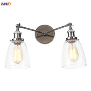 Modern chrome double arm wall lamps with clear glass shades and exposed filament led wall lamps for bedroom use