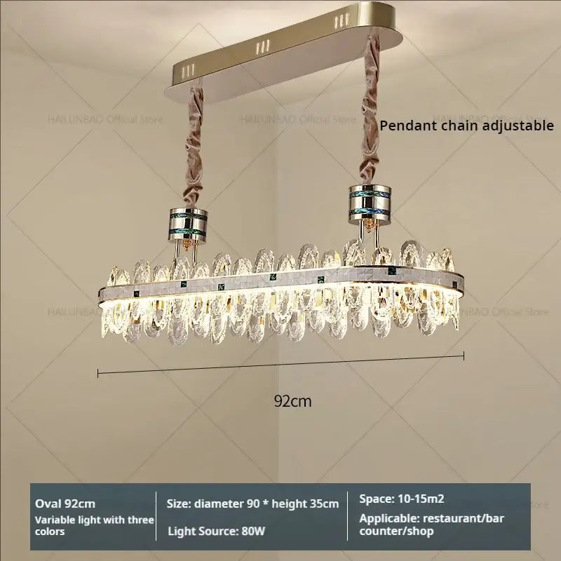 Modern oval villa crystal chandelier with sleek silver frame clear crystal droplets and chrome hardware for living room