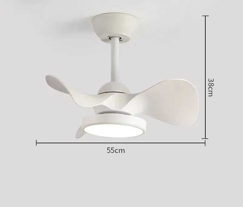 Modern white led ceiling fan with wooden blades and integrated fan light for bedroom use