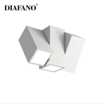Modern white square dimmable ceiling spot light with clean geometric design and recessed panels for living room use