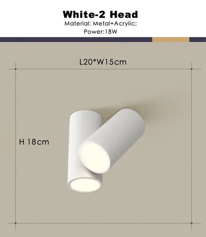 Modern white square dimmable ceiling spot light with sleek cylindrical metal and acrylic design for living room use
