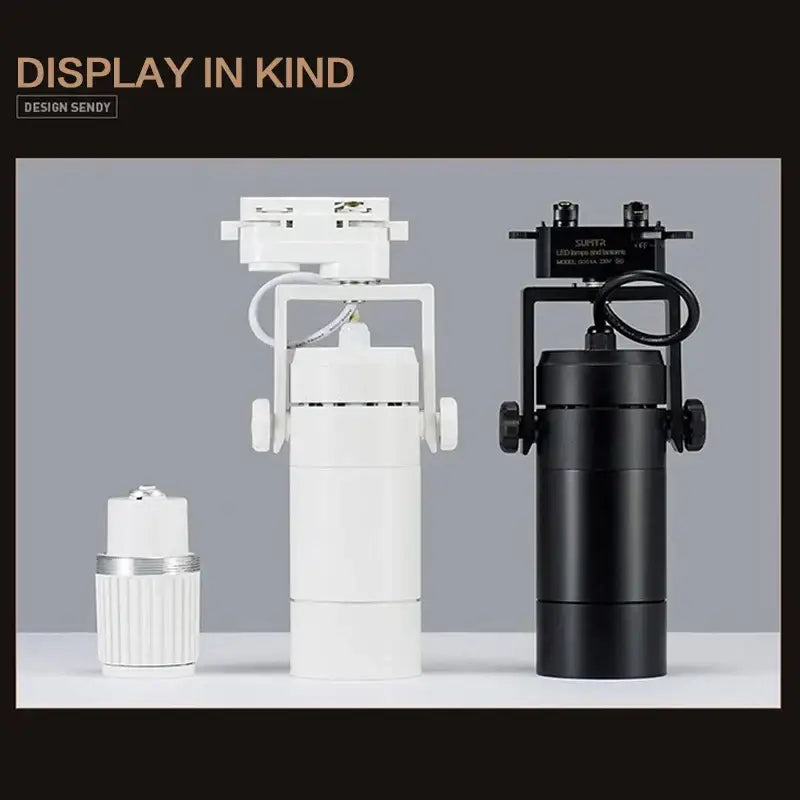 Modern white and black 25w dimmable led spotlight with adjustable arms and mounting hardware for living room track light