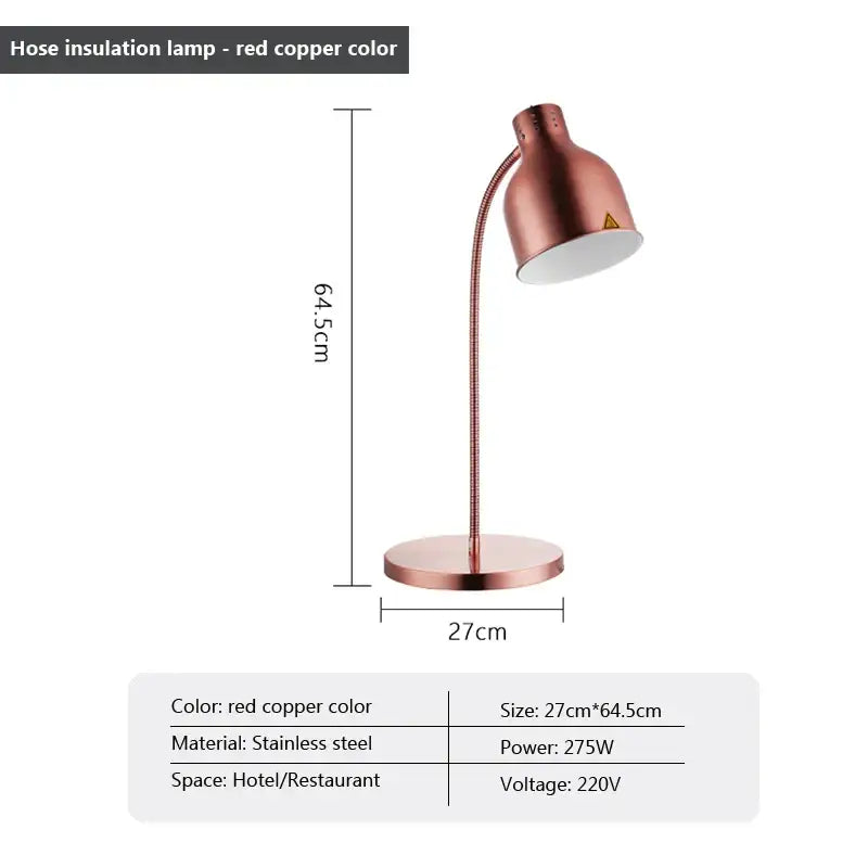Red copper stainless steel hose insulation lamp with flexible gooseneck for 275w electric food heat lamp use