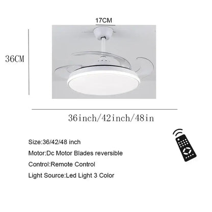 Modern white led ceiling fan with transparent blades featuring energy-efficient led lighting for bedroom use