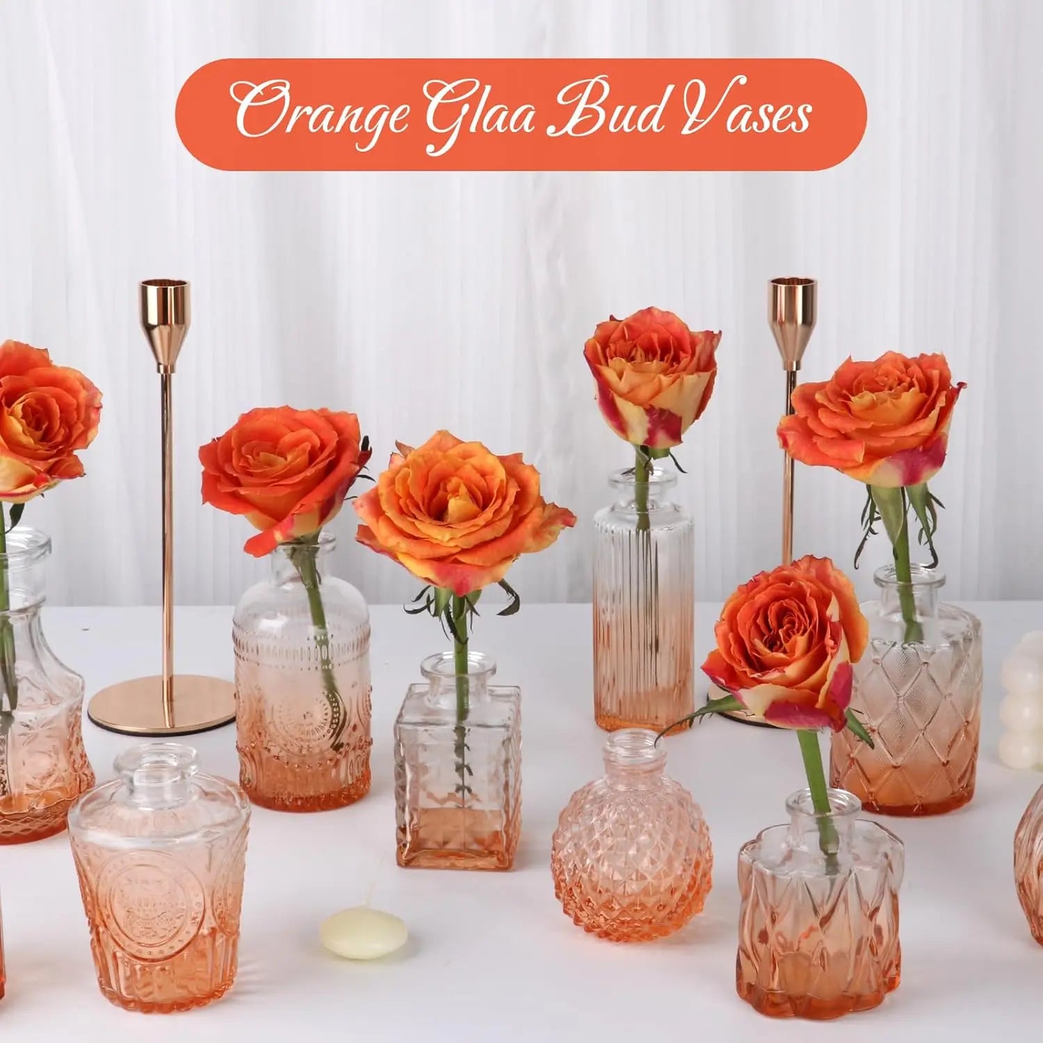 DecorBites™ 30 Gradual Orange Glass Bud Vases for Wedding Centerpieces