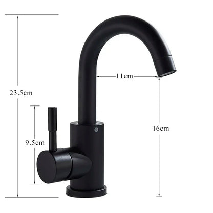 Black matte finish DecorBites™ stainless steel rotating sink faucet with a sleek curved spout and single lever handle