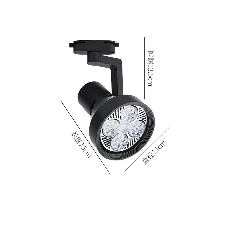 Modern black and white 35w led ceiling spot light with four black track led bulbs arranged in a circular pattern