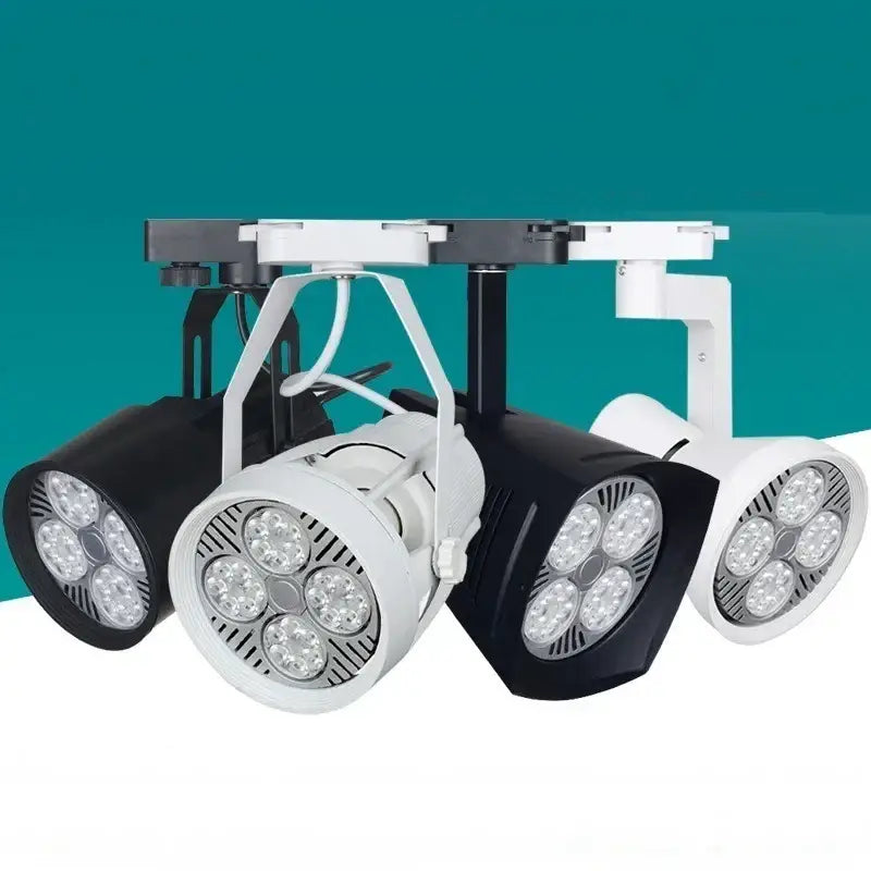 Modern black and white 35w led ceiling spot light with circular arrays of five bright bulbs in retail display fixture