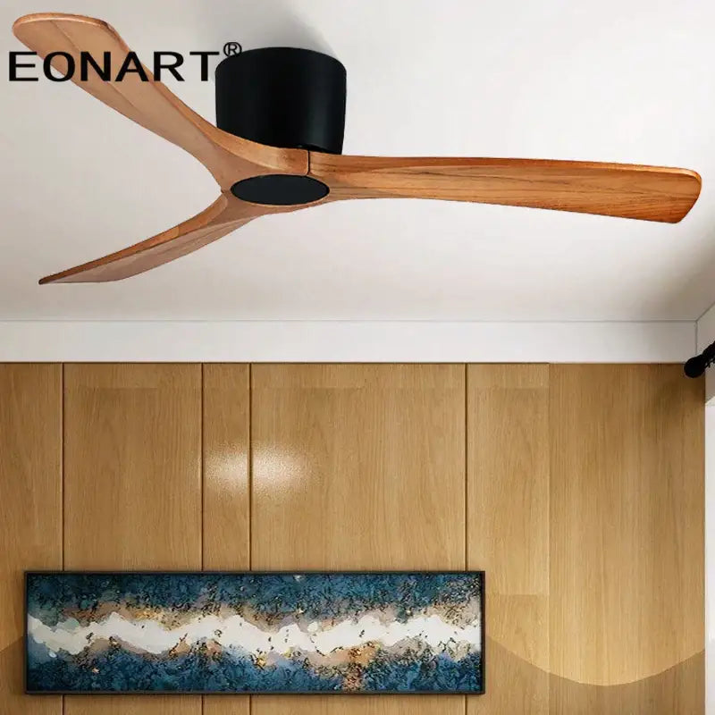 Eonart ceiling fan with sleek wooden blades and modern black housing for stylish white ceiling living room light