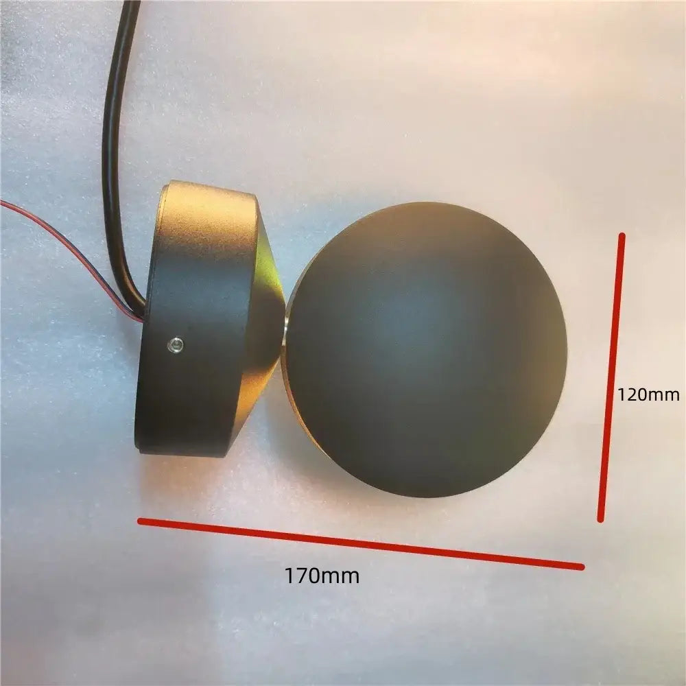 Black matte circular led wall lamp with cylindrical backplate and wiring for modern white spherical window wall lamps
