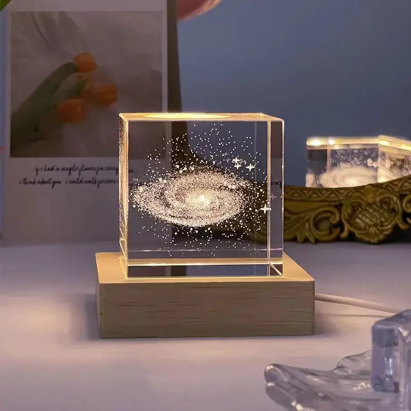 Decorbites 3d moon glass cube night light with clear acrylic and warm led galaxy design illumination
