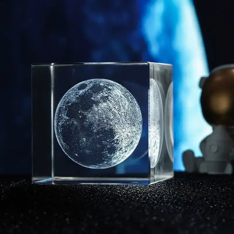 Clear cube-shaped decorbites 3d moon glass cube night light with detailed lunar surface etched on acrylic
