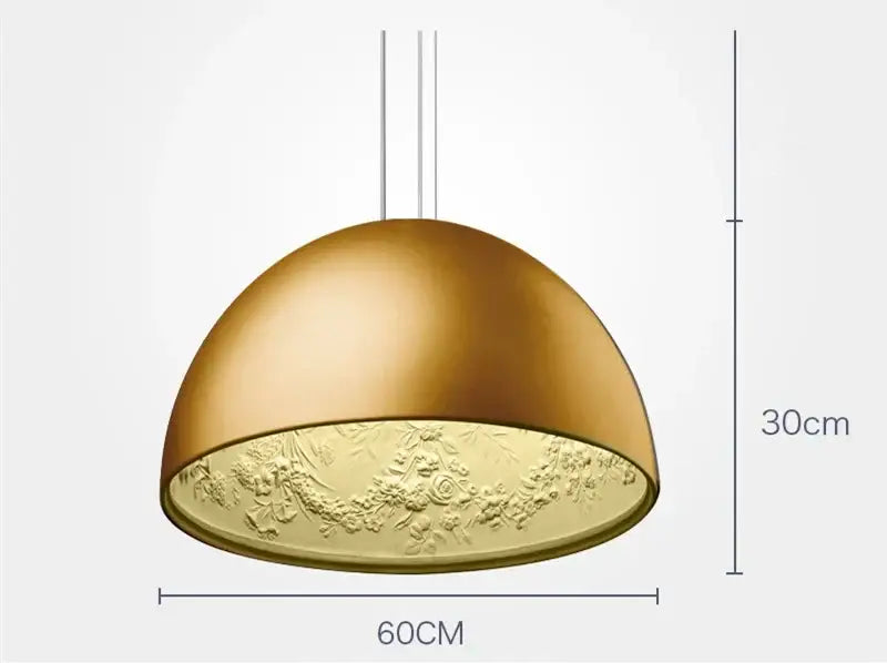 Modern black sky garden resin chandelier dining room pendant light with golden dome and intricate floral relief interior decorbites 3d sky