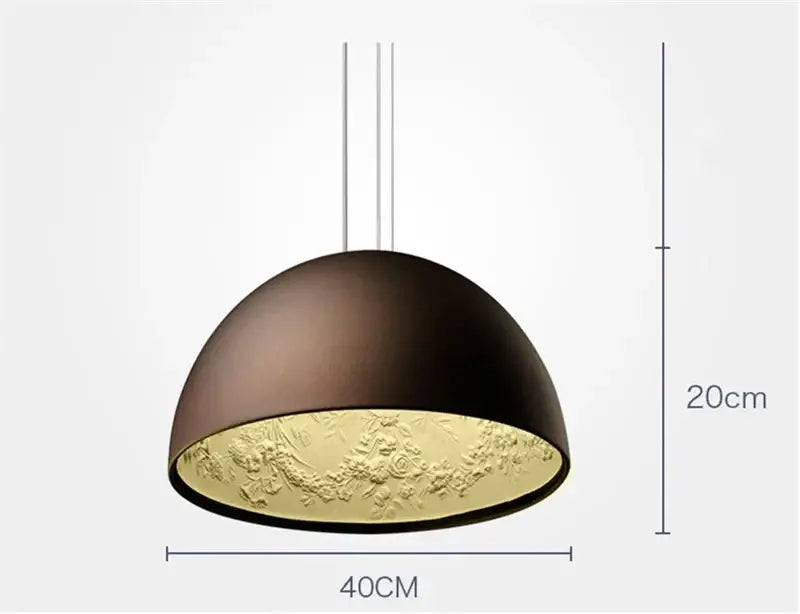 Modern black sky garden resin chandelier pendant light with matte black exterior and embossed gold floral interior for dining room
