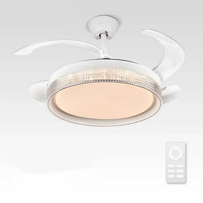 White crystal 48inch invisible chandelier ceiling fan with integrated led light and crystal-encrusted trim for bedroom