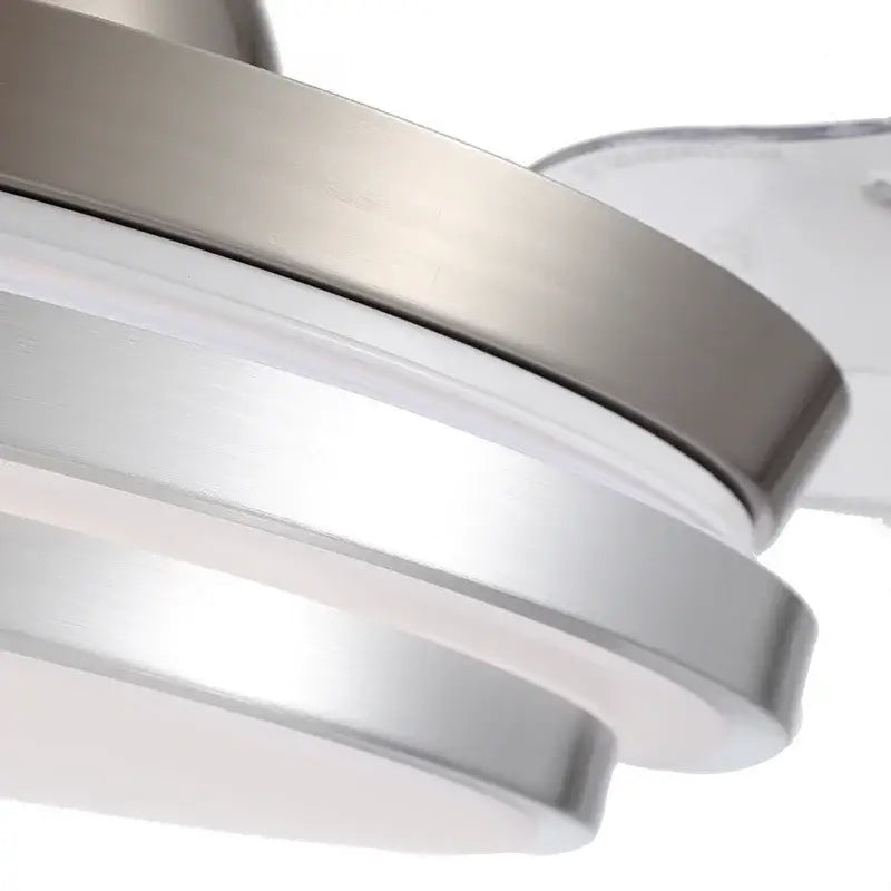Modern brushed stainless led ceiling fan with sleek concentric circular retractable blades for bedroom use