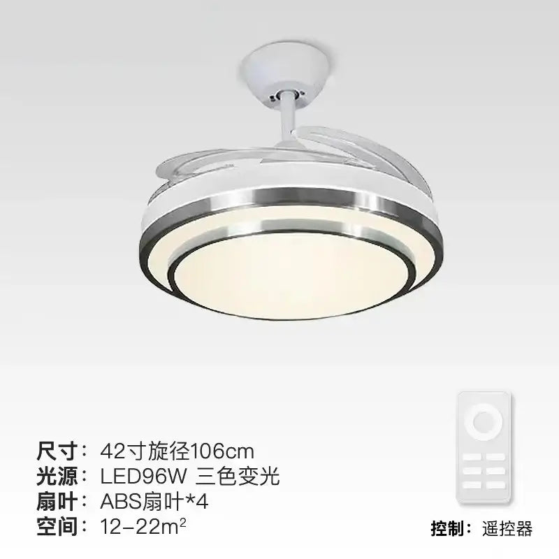 Modern brushed stainless led ceiling fan with white and silver abs retractable blades for bedroom lighting