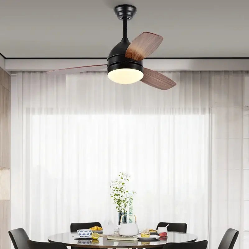 Black ceiling fan with wooden blades and warm ceiling fans light ideal for modern bedroom with remote control