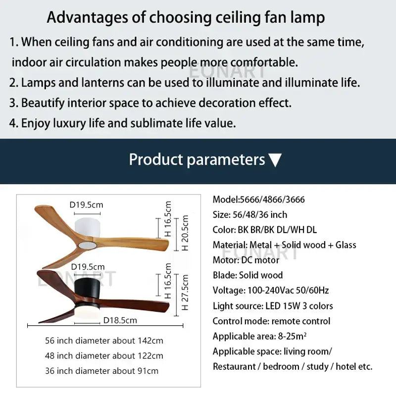 Modern black and white wooden led dc ceiling fan with wooden blades and central light fixture for bedroom use