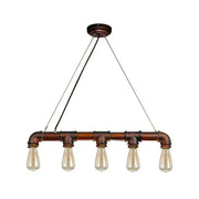DecorBites™ industrial-style copper pendant light with five exposed filament bulbs and steampunk straight pipe design