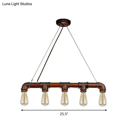 Decorbites 5-head steampunk straight pipe pendant light with copper pipes and exposed filament bulbs ceiling lamp