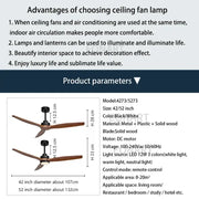 Black and white ceiling fan with led light and remote control made of metal plastic and solid wood for living room use