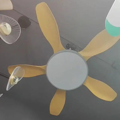 Yellow modern light wood ceiling fan with five blades and remote control fan light for living room use