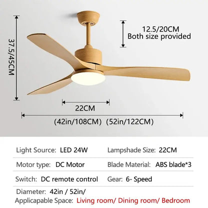 Modern dark bronze ceiling fan with three light wooden abs blades and led light with remote control for bedroom use