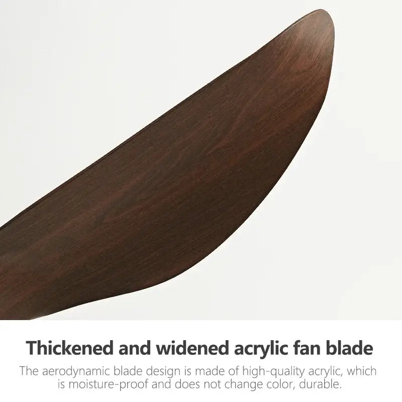 A thickened dark brown acrylic fan blade with glossy finish for modern bronze and black ceiling fan with remote control