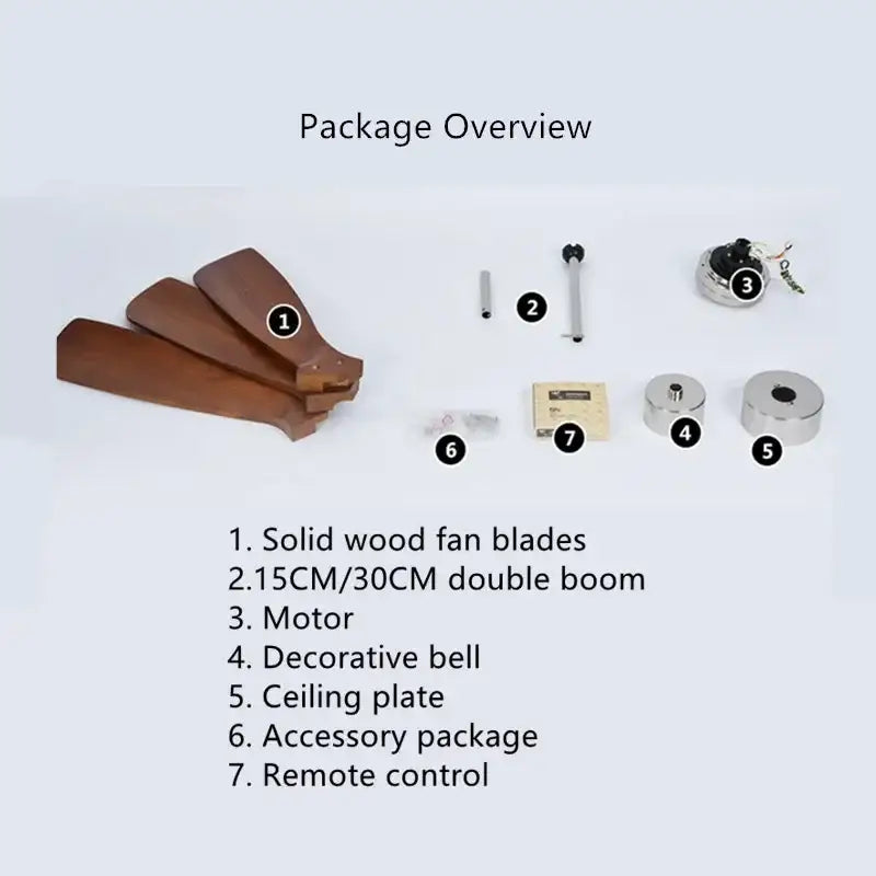 Solid wood propeller ceiling fan blades with warm brown finish and smooth curved edges for modern living room use