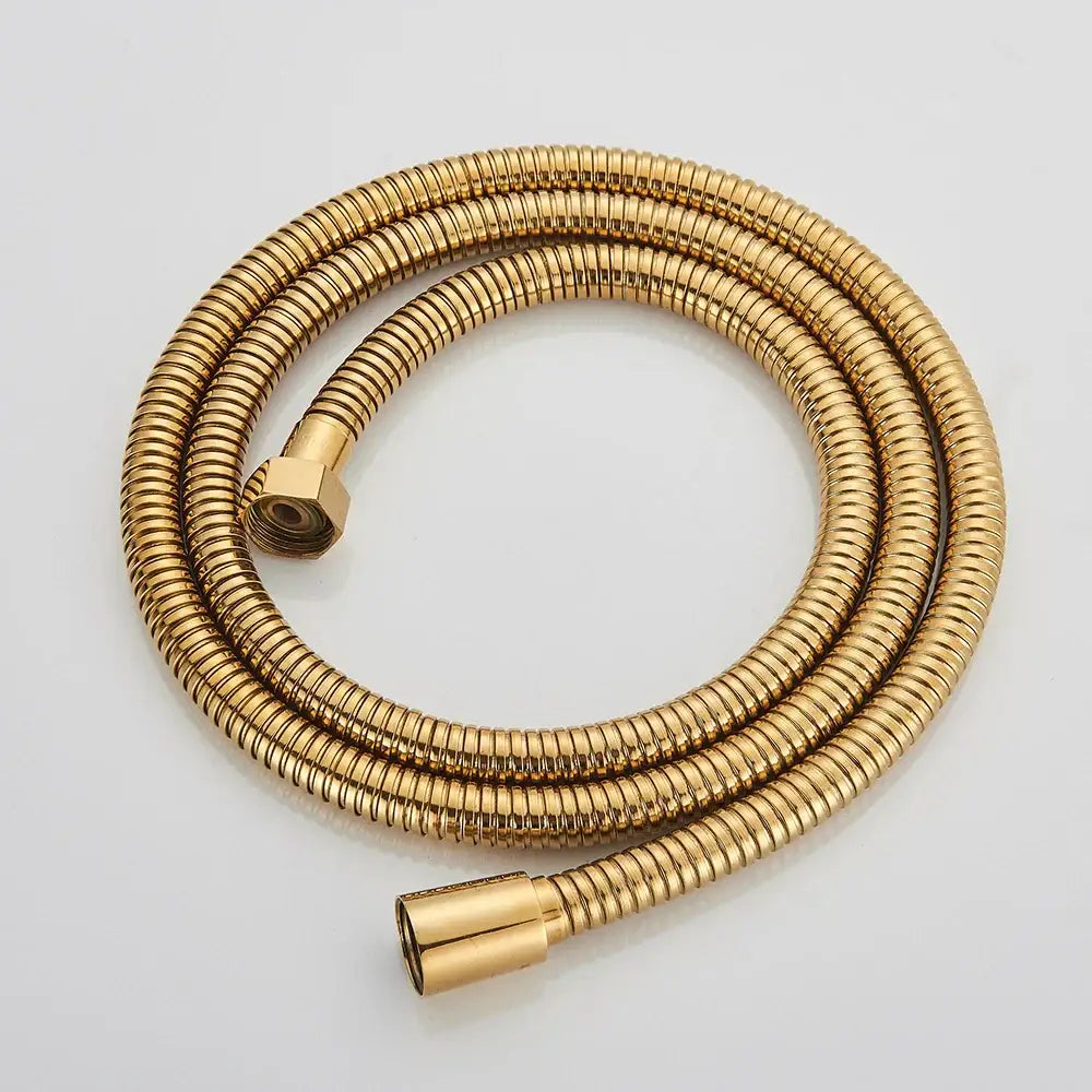 DecorBites™ 59 inch black bronze flexible shower hose with gold-colored corrugated design and brass fittings for bathroom use