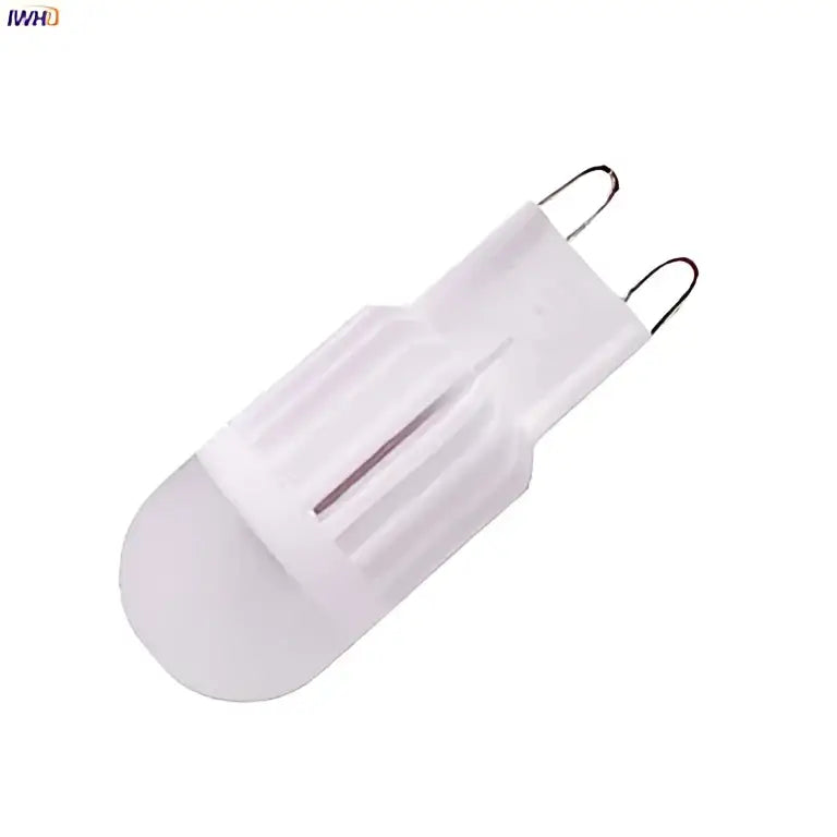 White plastic led g9 bulb with two metal prongs shown for decorbites 5pcs dimmable led 1.5w warm white use