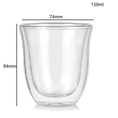 Decorbites™ 5pcs double wall glass coffee mugs set clear insulated double wall coffee mugs 150ml capacity