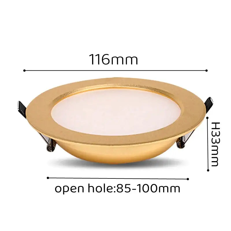 DecorBites 5W/7W gold led ceiling downlight with ultra-thin frosted glass panel for home and bathroom lighting
