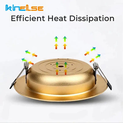 Gold led ceiling downlight with metallic finish and spring clips for ultra-thin luxury home lighting