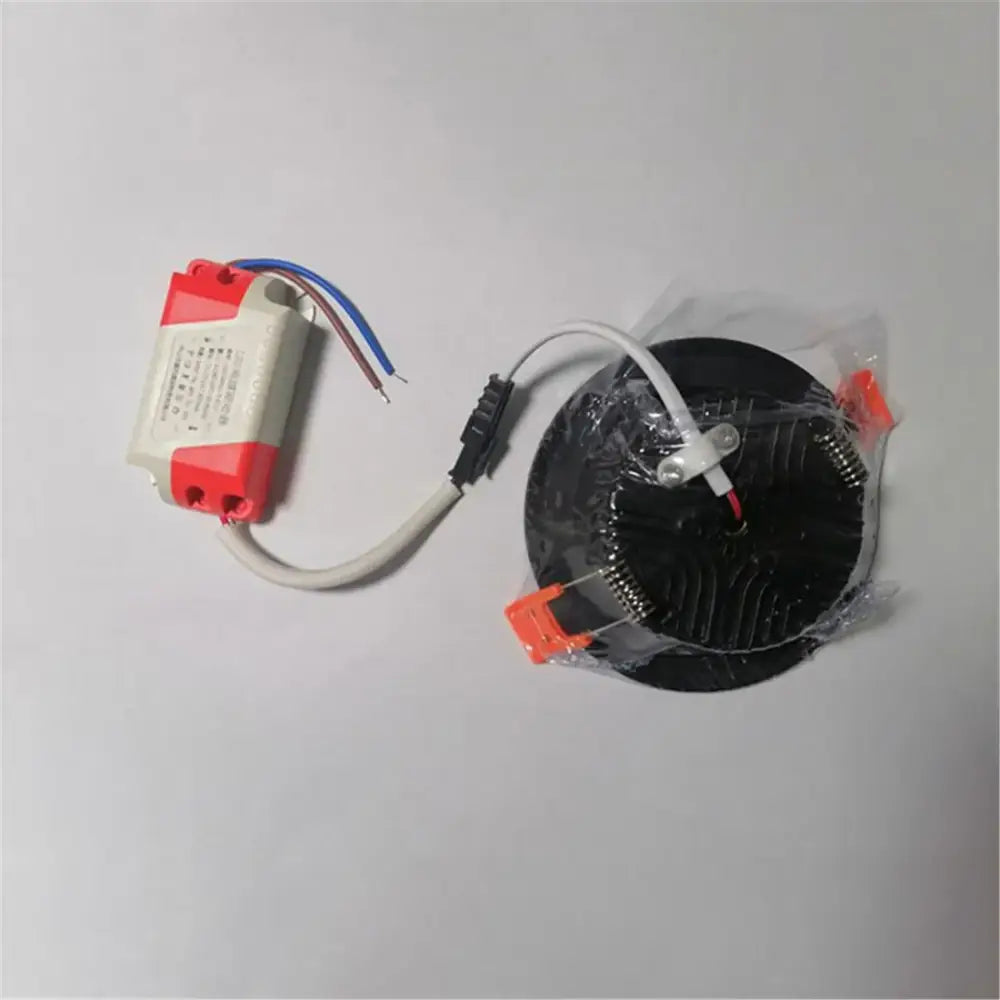 DecorBites™ 5W black circular led downlight with orange clips and white power adapter for bright recessed ceiling home living room