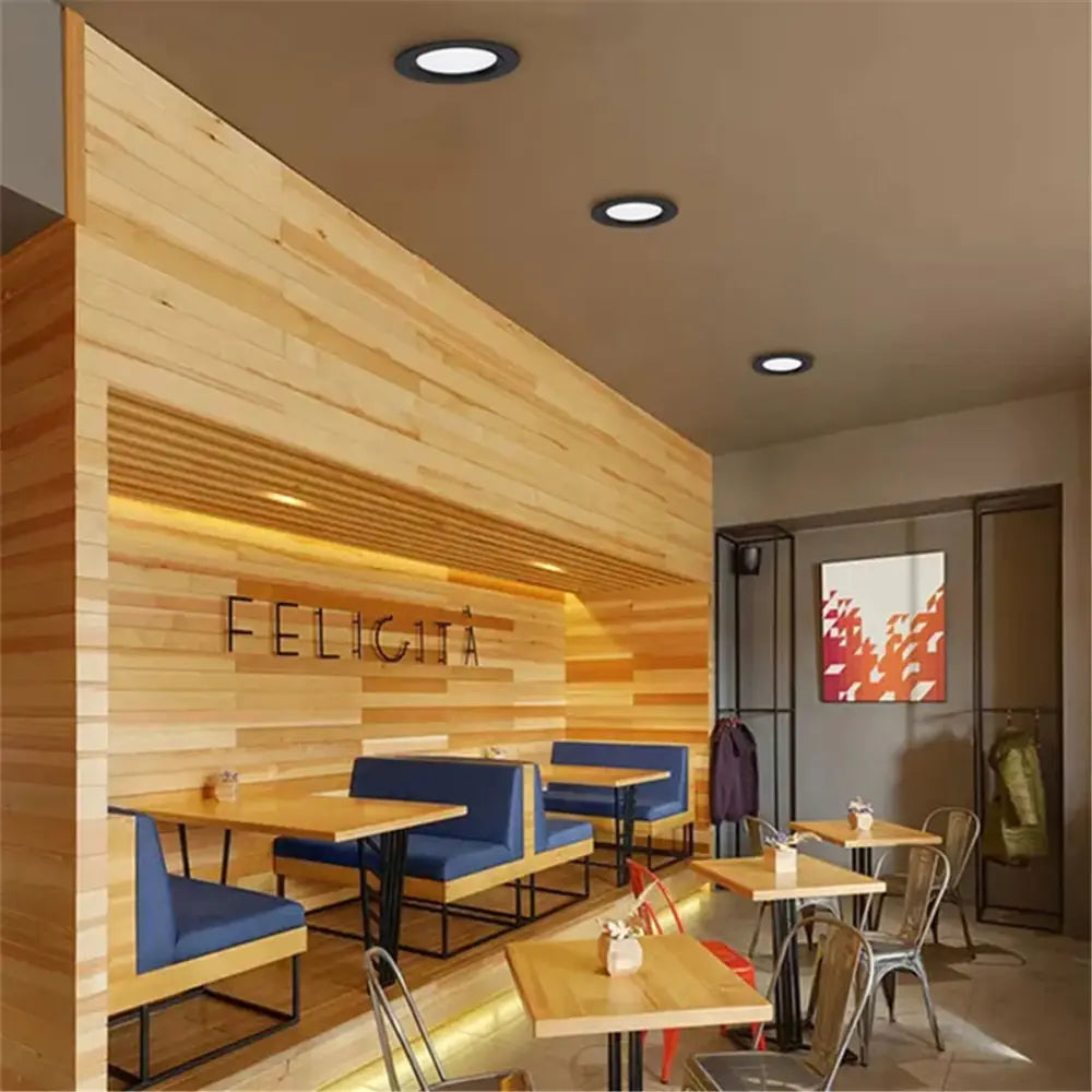 DecorBites™ 5W led downlight bright recessed ceiling light installed on wooden wall paneling in home living room