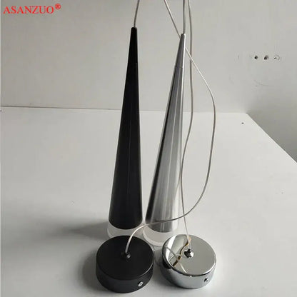 Two sleek cone-shaped decorbites 5w led pendant lights in silver black aluminum for kitchen island lighting