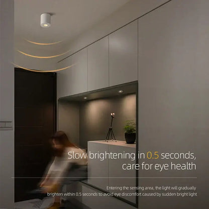 White cylindrical decorbites 5w led sensor downlight with human body detection and soft warm glow surface mount